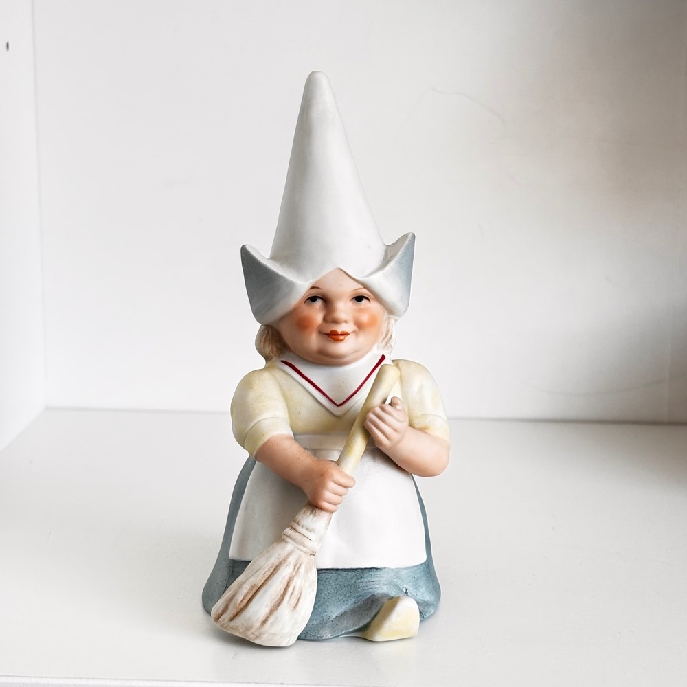 Vintage Gnomes of the World Dutch Girl Figurine with Broom 5.5"